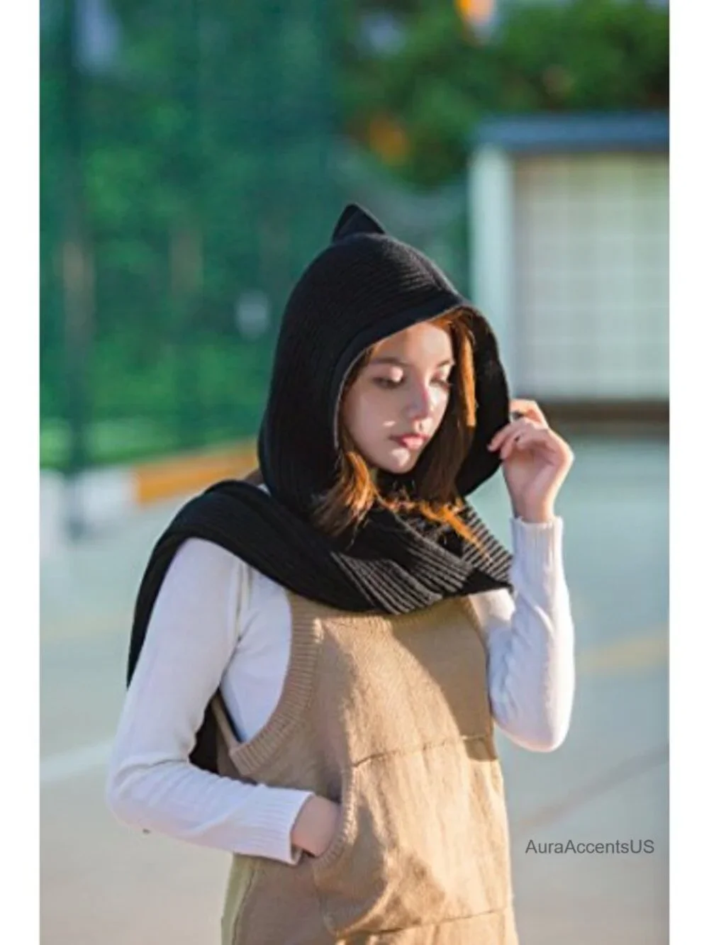 3 in 1 Crochet Knit Hooded Scarf Shawl Women